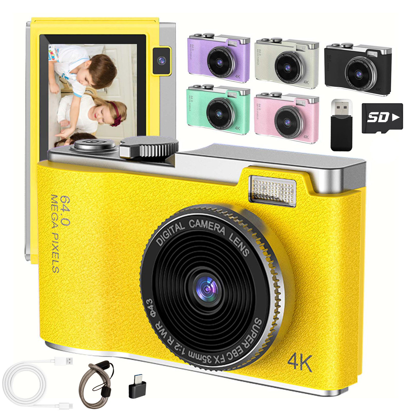 Câmera Digital Compacta Multiuso Painel Vision de 2.4 pol. Lente com Auto Foco 48MP Imagem Viva Gravação de Filme 1080P