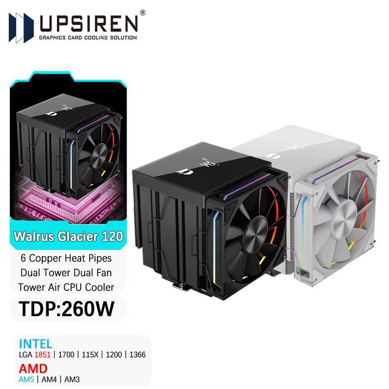 UPSIREN Walrus Glacier 120 Display Digital 6 Tubos de Cobre de Calor Dupla Torre Duplo Ventilador Torre Air Cooler de