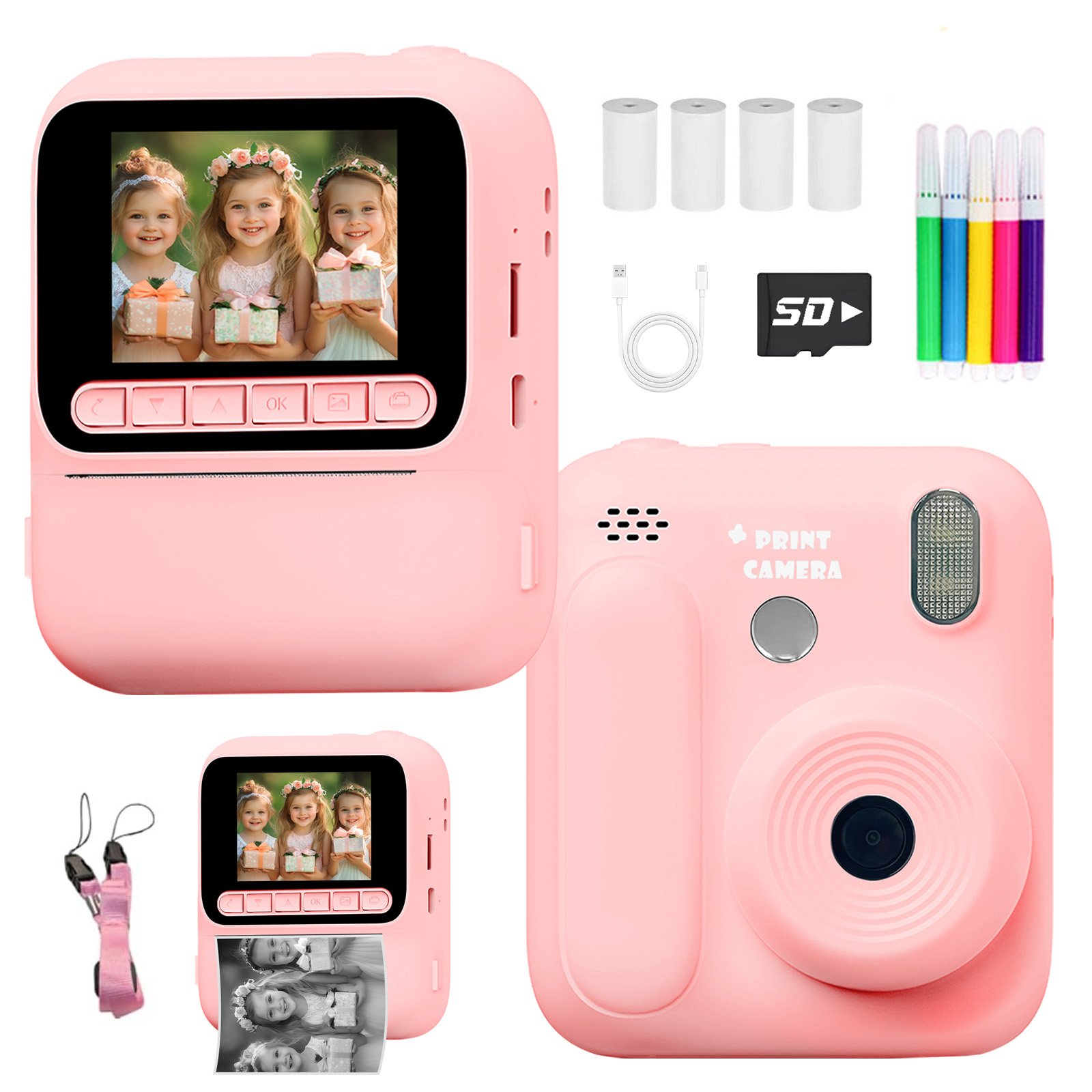 Câmera Instantânea Camara Digital De Lente Dupla Com Cartão SD De Papel Impresso Para Presente De Aniversário De Natal C