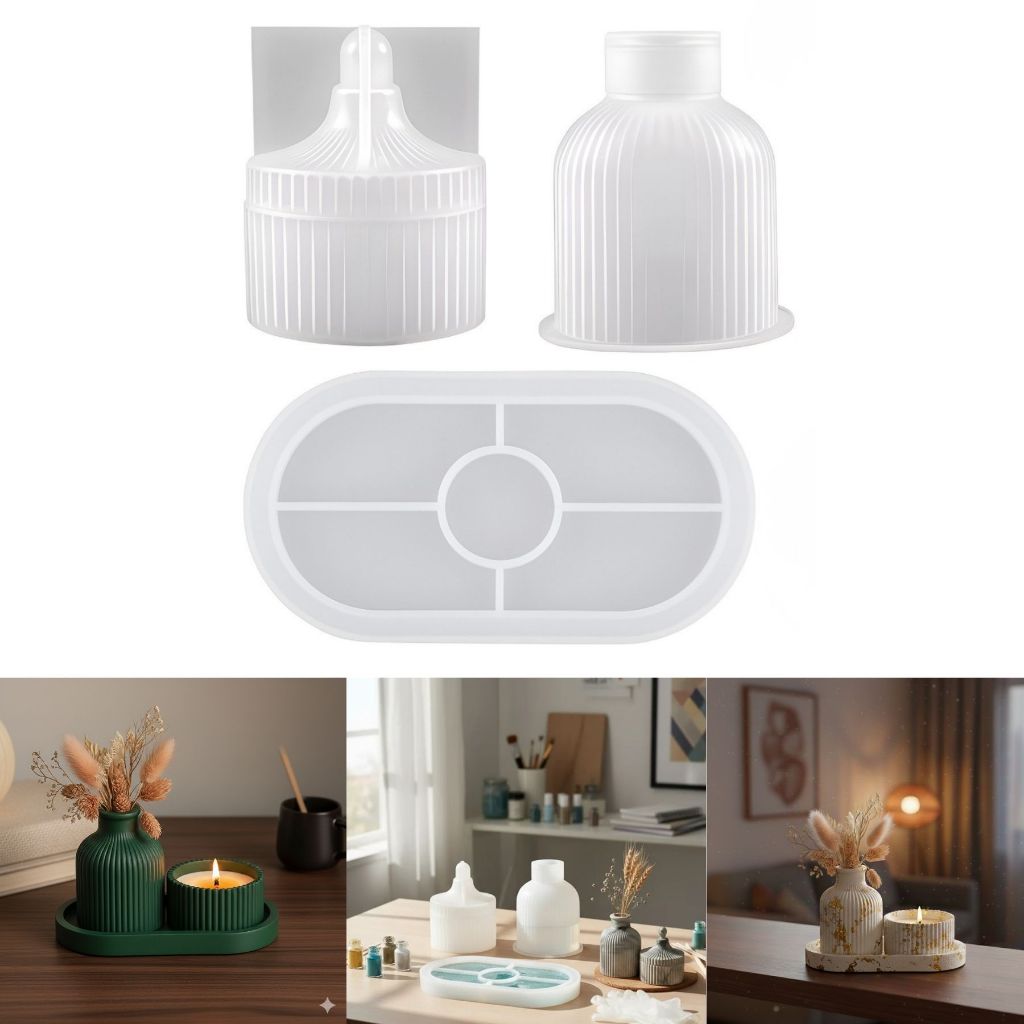 Conjunto de 3 peças de caixa de armazenamento de bandeja oval, conjunto de decoração de vaso, molde de resina de gesso