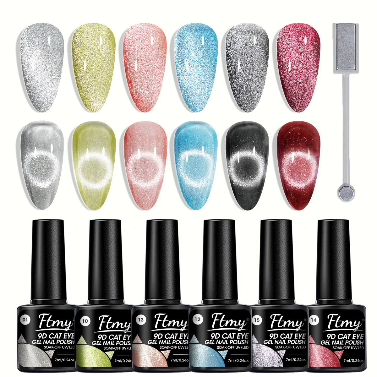 Conjunto de Esmalte em Gel FTMY para Gato de Olhos Magnéticos, Kit de Unhas com Gel para Gato de Olhos Magnéticos UV/LED