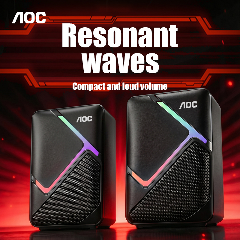 AOC Caixas de Som Gamer RGB  Alto-falante de 2,0 polegadas & Iluminação Gradiente  Para jogos no PC, Setup Gamer & Áudio
