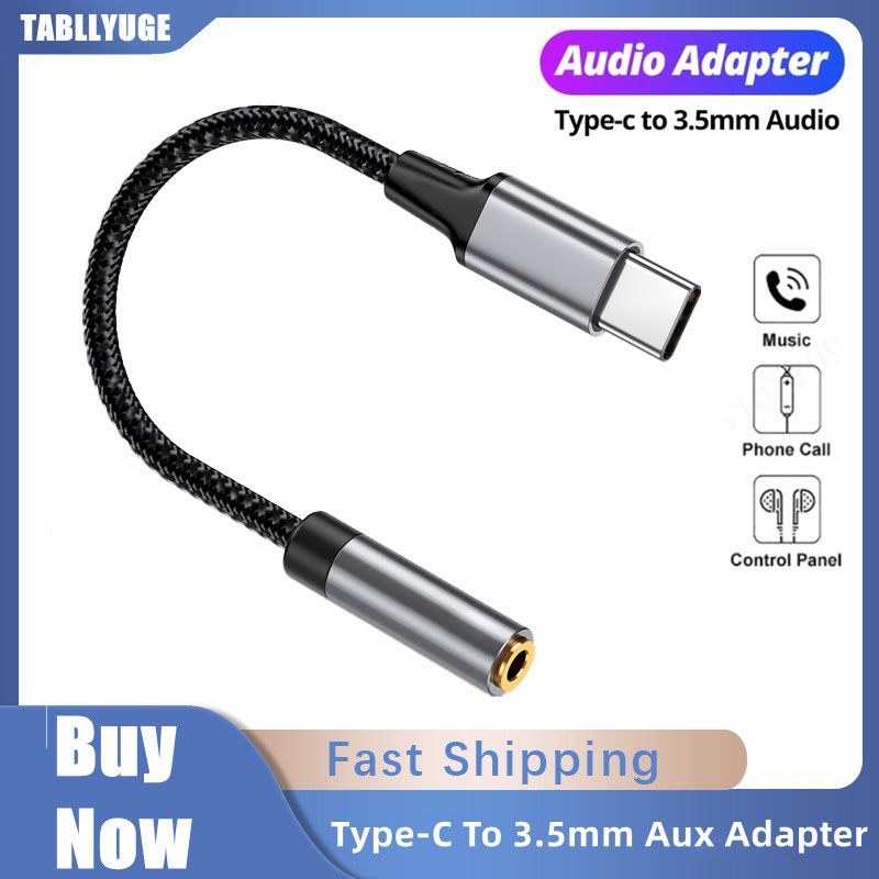 Adaptador USB Tipo C para conector auxiliar 3,5 mm, cabo de áudio Tipo-C para fones de ouvido, conversor para Xiaomi