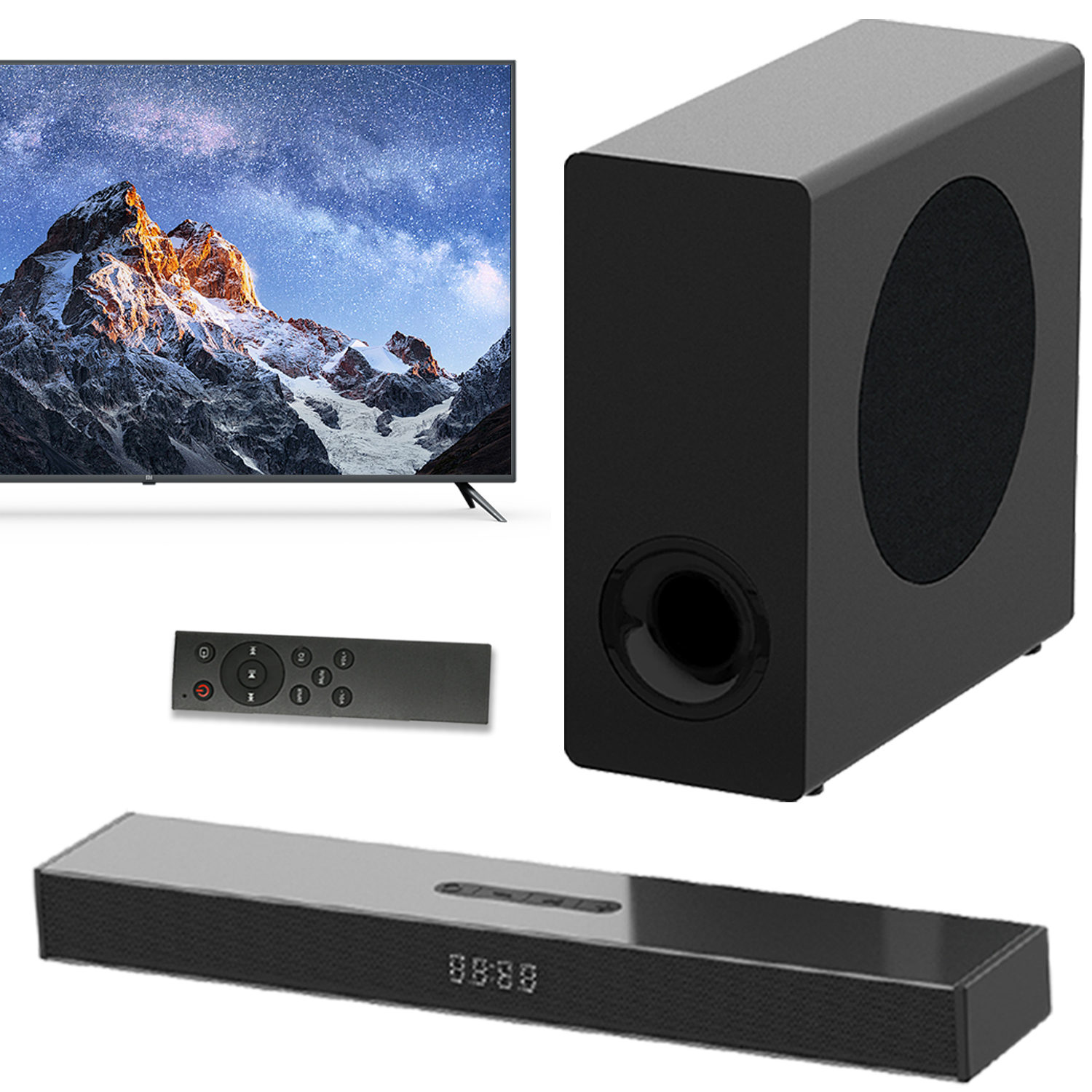 Soundbar com Subwoofer para TV: Sistema de Som Ambiente para Home Theater - Caixa Bluetooth com Controle Remoto Suporta