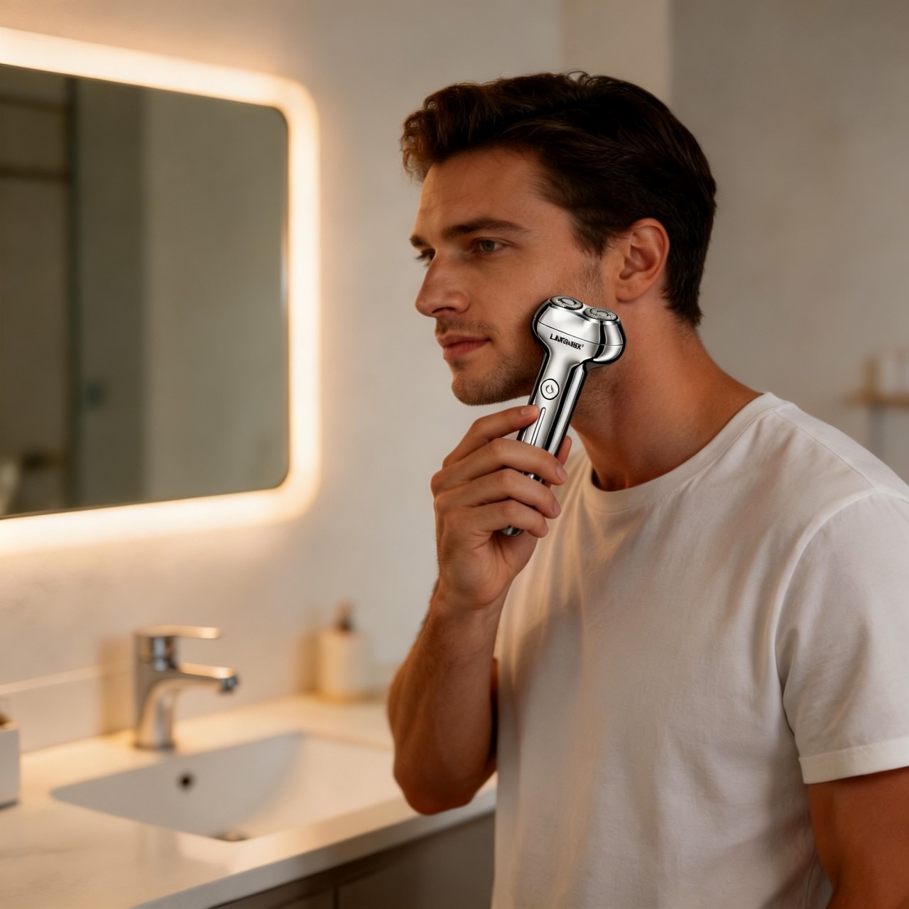 Barbeador Elétrico 3D Flutuante LARGNER para Homens, Barbeador de Cabeça Dupla Magnética com Lâmina Flexível 360°, à