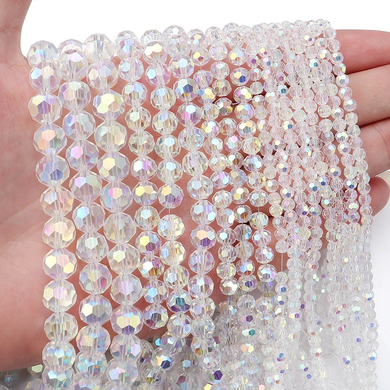 Branco 6/8mm AB Cor Austríaco Facetado Contas De Cristal Vidro Soltas Para DIY Jóias Fazendo Colar Pulseiras Acessórios