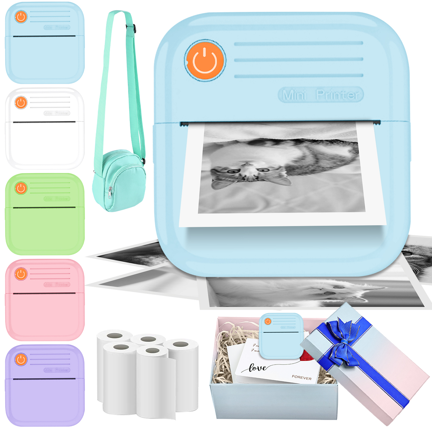 Mini impressora, impressora térmica compacta com aplicativo para crianças criativas fazerem DIY, diários, fotos,