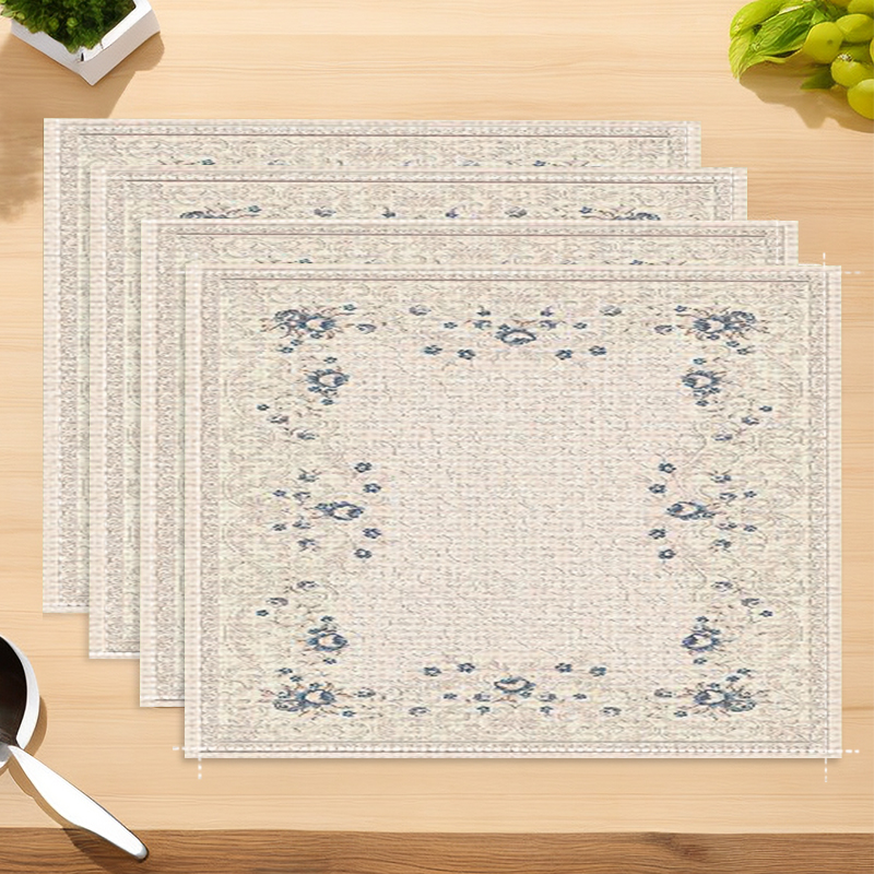 Jogo Americano De Linho Quadrado Floral Vintage – 4 Peças De Tapetes De Mesa Em Tom Neutro Resistente Ao Calor , Antider