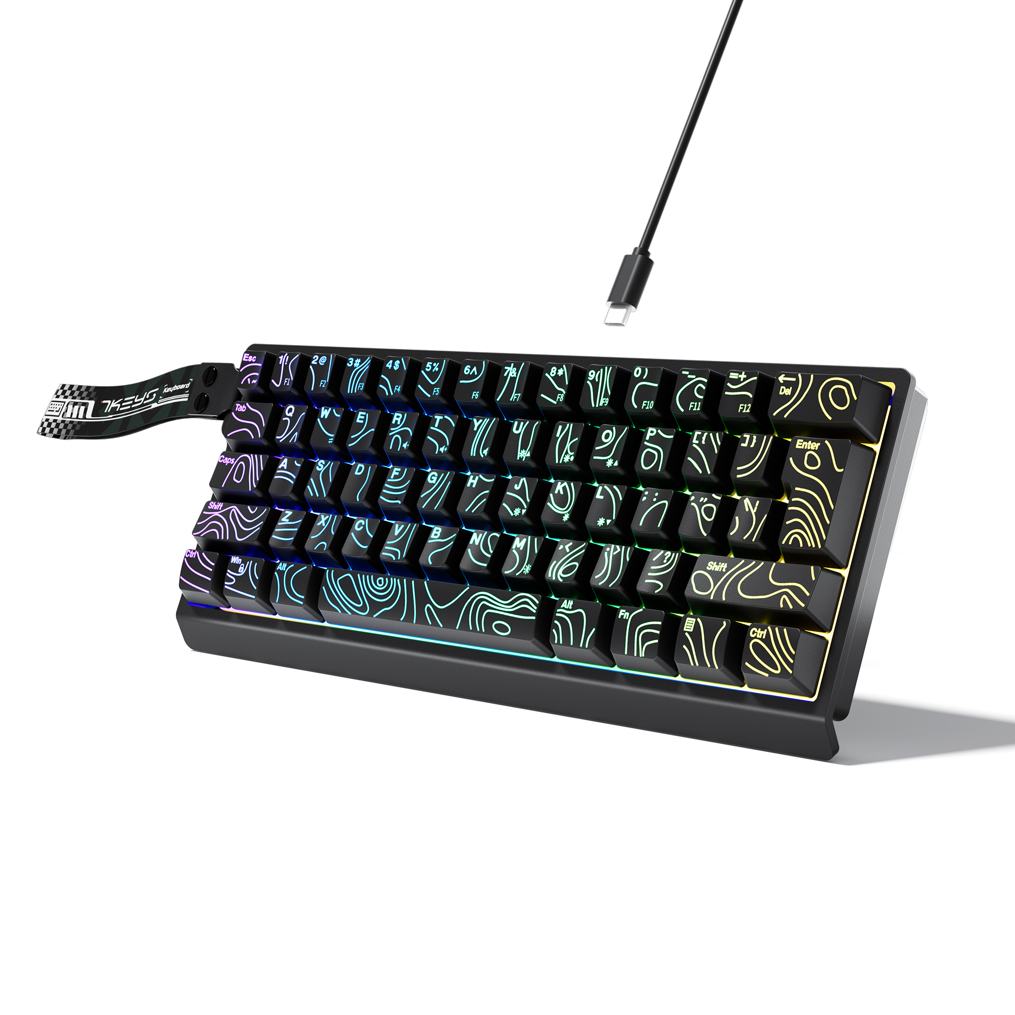 Teclado para jogos com fio RGB 60% compacto 61 teclas G61-5 ergonômico com teclado removível tipo C e anti-ghosting