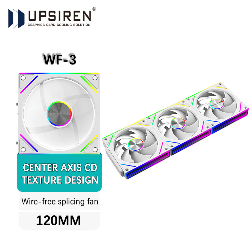 Ventilador de caixa para placa-mãe sem fio UPSIREN WF-3 120 mm, sincronização de luz, PWM 4 pinos, design central com