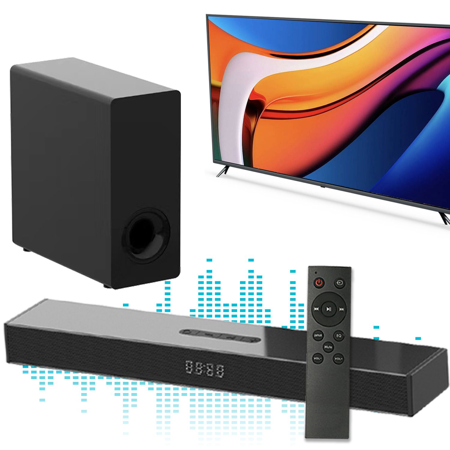 Barra de Som All-in-One para Home Theater, Compatível com Smart TV e Sistema de Som - Controle Remoto Infravermelho com