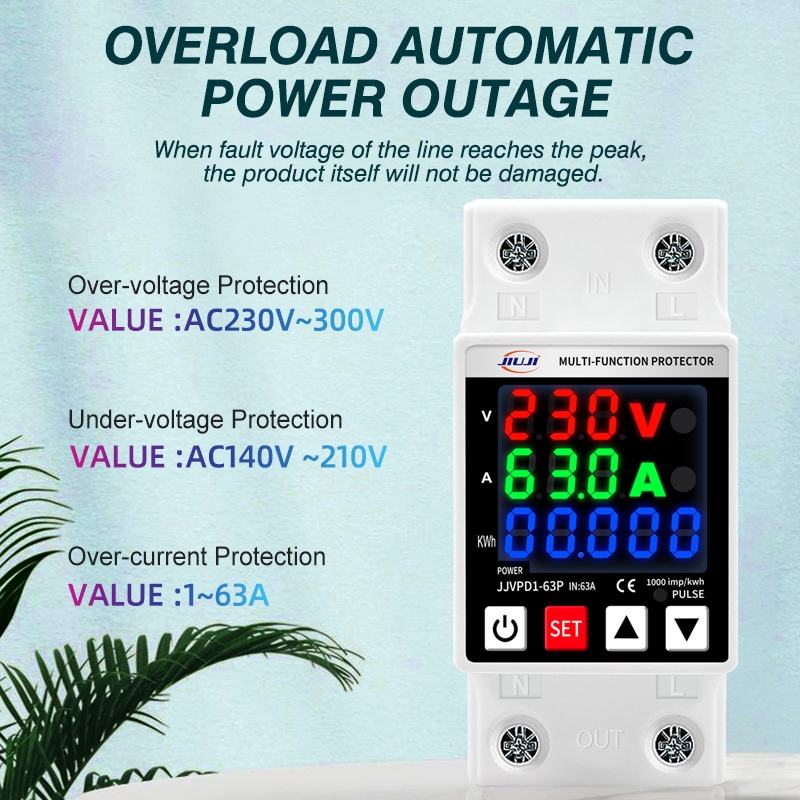 Protetor De Tensão Para JJVPD1-63P 63A Din Rail Relé Ajustável Tuya Wifi Plug Presente De Aniversário De Natal