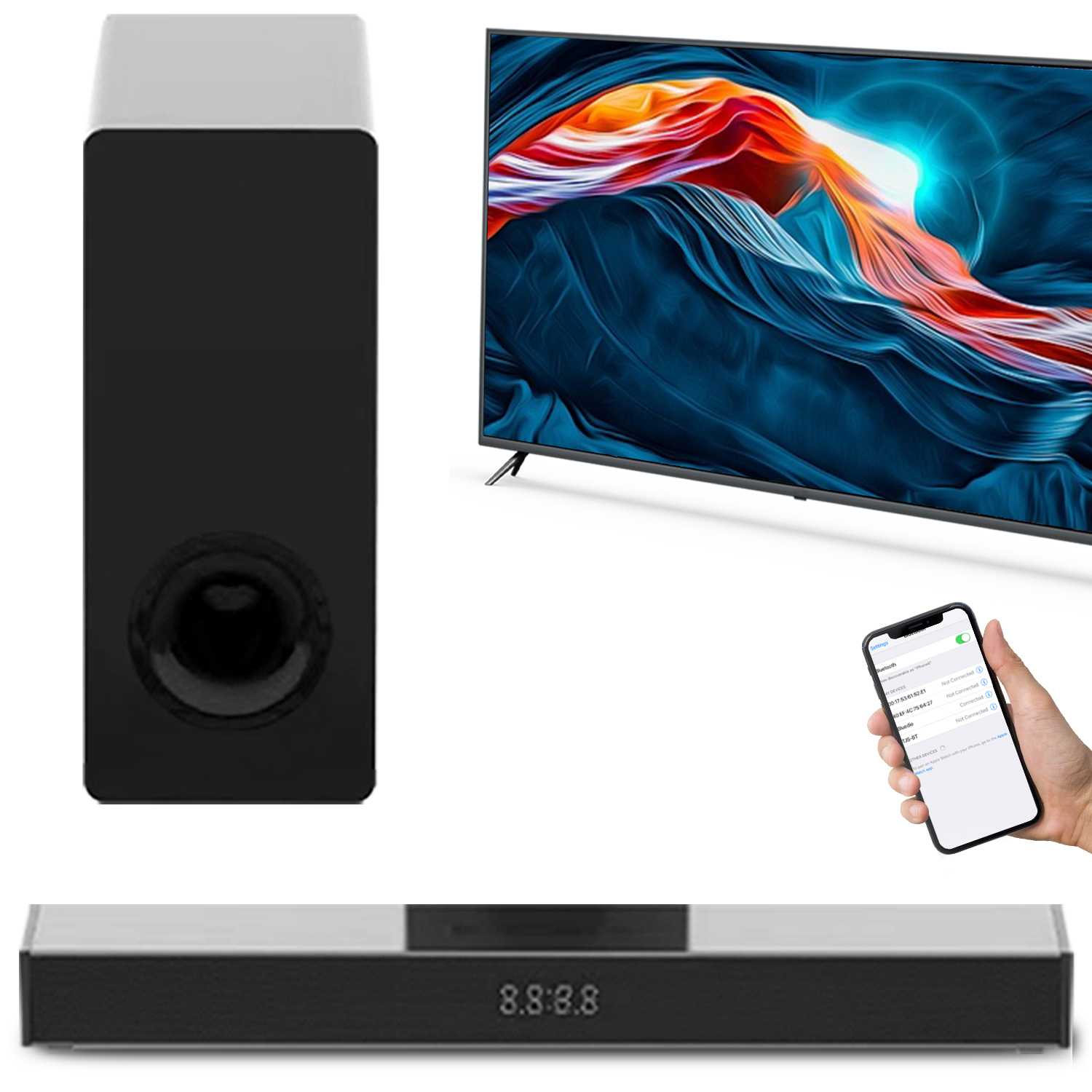 Barra de Som 3D com Subwoofer para PC/Smart TV, Caixa de Som de Home Theater com Graves Reforçados, Preta