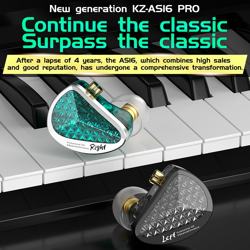 KZ AS16 PRO Fones De Ouvido 8 Drivers De Armadura Balanceada HiFi Bass Intra-Auriculares Com Fio Audiófilos De Alta Reso