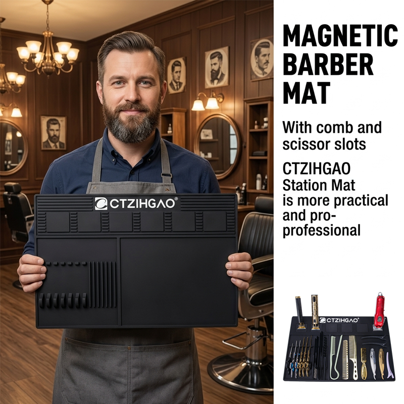 Tapete Antiderrapante Magnético para Barbeiro, Estação de Trabalho com Múltiplos Slots de Silicone