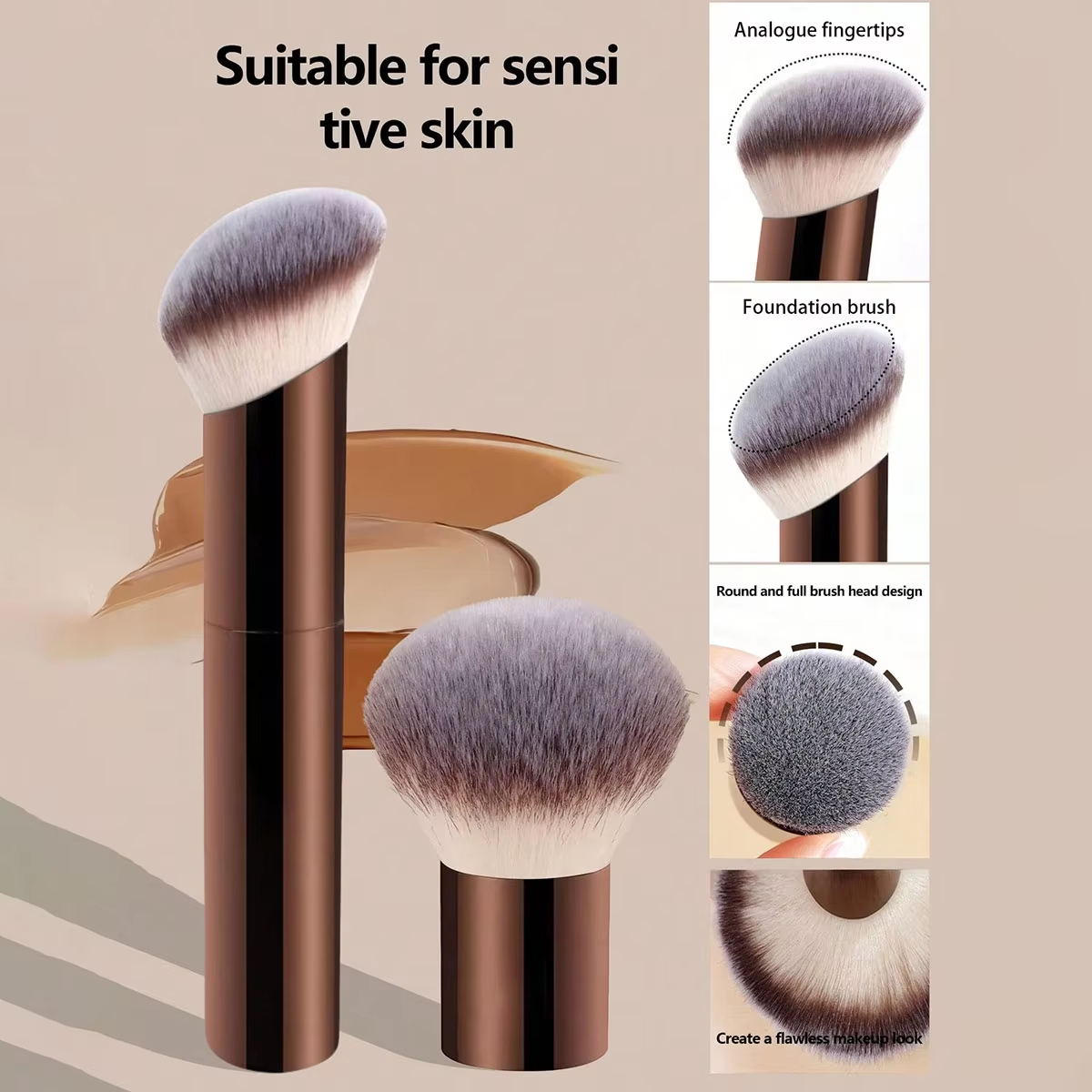 Conjunto de 2 Pincéis de Maquiagem Profissionais, Inclui Pincel de Base, Pincel de Blush, Pincel de Pó, Pincel de