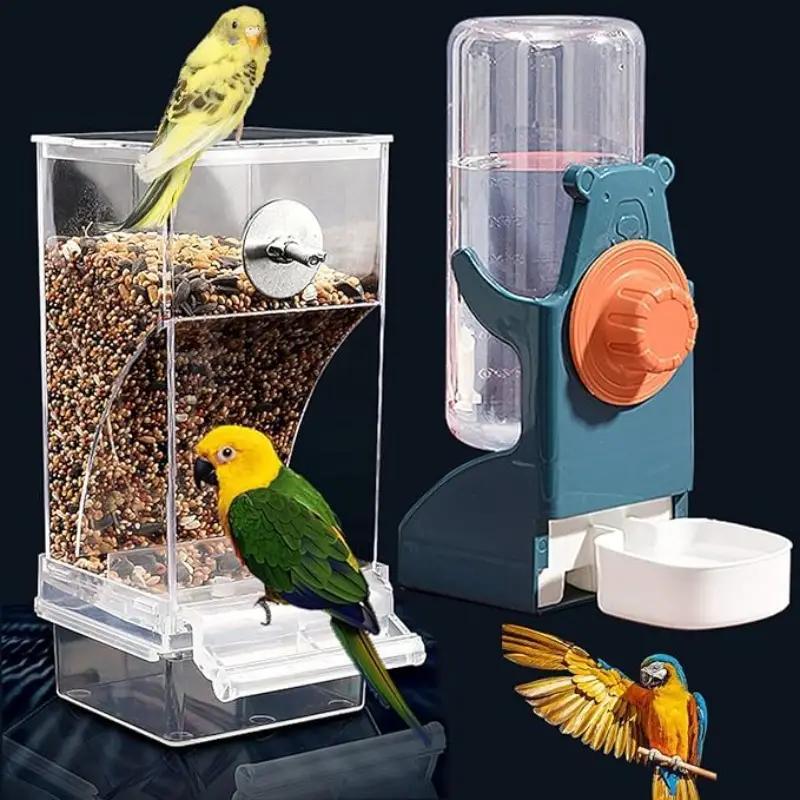 1 comedouro + 1 bebedouro, conjunto suspenso para pequenos animais, bebedouro automático para aves, sem necessidade de