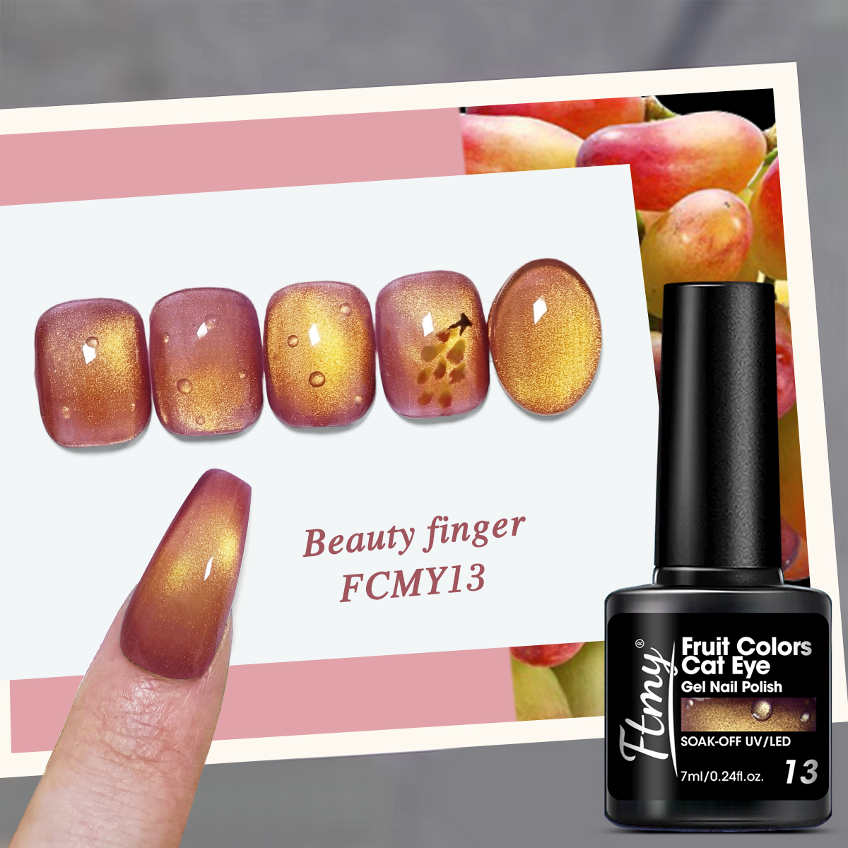 FTMY 1 Garrafa Esmalte Gel Magnético Olho de Gato para Unhas, Fórmula de Longa Duração, Líquida, Sem Álcool, Uso