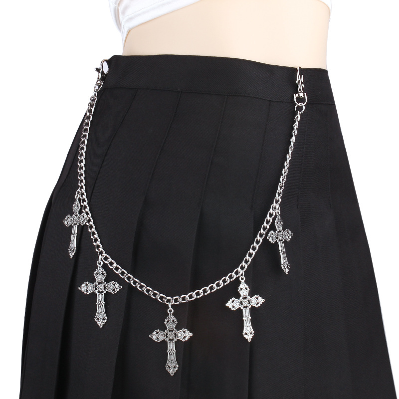 Corrente de calça unissex estilo hip-hop punk com pingente de cruz, acessório de tendência