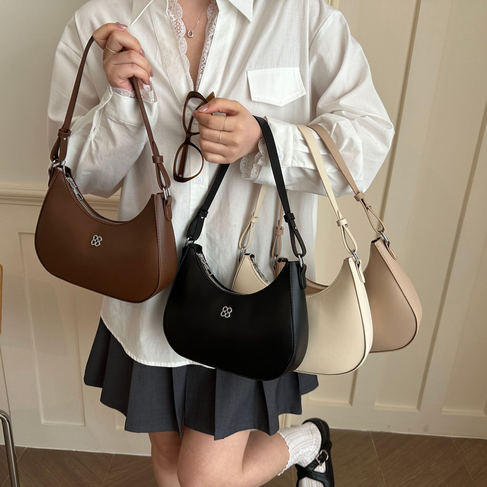 Bolsa de Axila Francesa, Bolsa Feminina, Bolsa Versátil para o Dia a Dia, Bolsa Simples de Mão