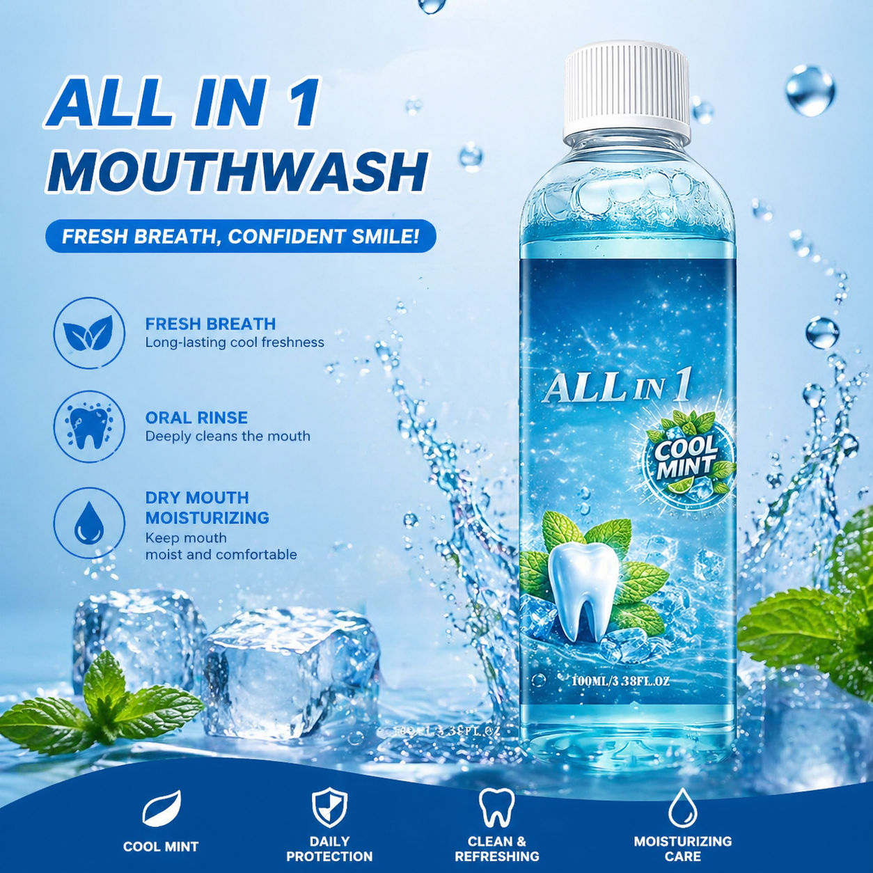 Enxaguante Bucal Ultimate para Alívio da Boca Seca - Sabor Menta Fresca Hidratante, Solução Completa para Confiança