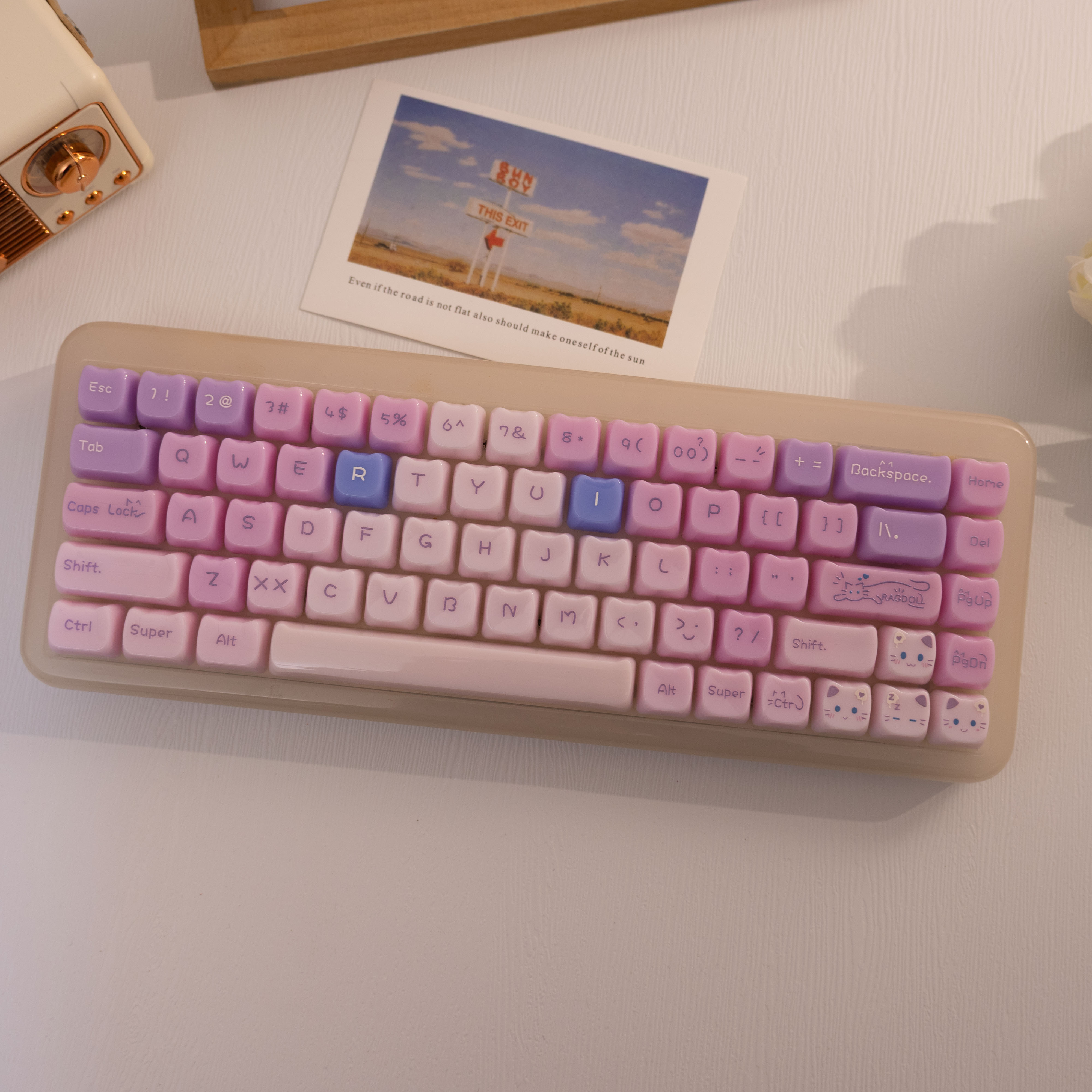 Teclas de teclado mecânico 140 teclas, perfil MAO, forma de gato rosa, sublimação de tinta, teclas PBT para