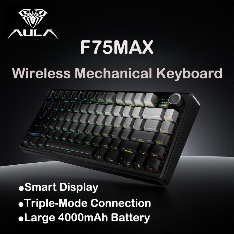 Teclado Mecânico Sem Fio Aula F75MAX - Teclado Gamer com 3 Modos (Bluetooth/2.4G/USB-C), Retroiluminação RGB e Troca a