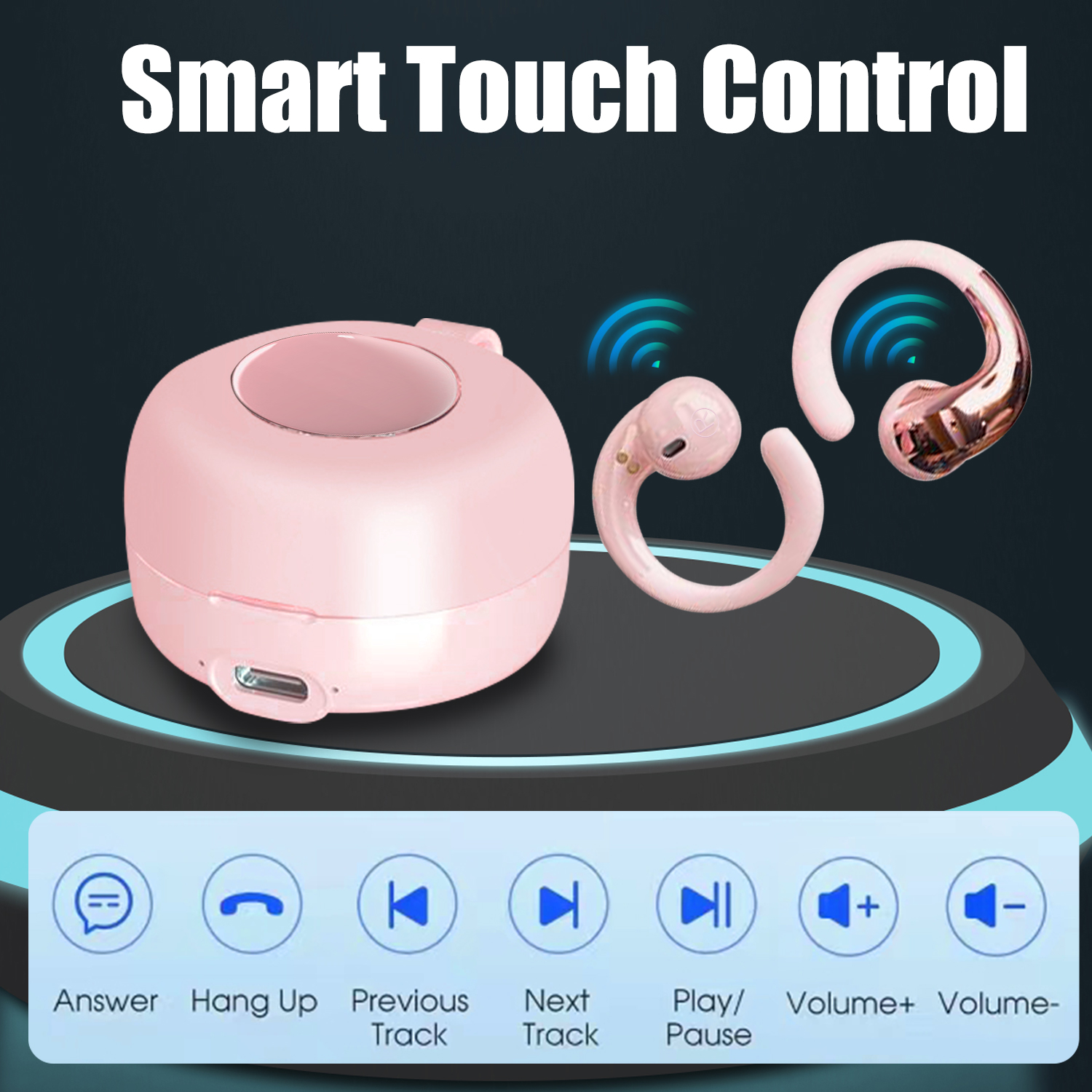 Fones de ouvido com clipe, fone Bluetooth sem fio, fone de ouvido aberto, confortável, leve, controle por toque, ideal