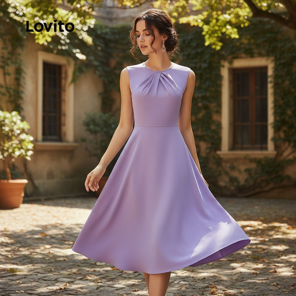 Lovito Vestido Sofisticado com Dobras Textura Delicada Primavera/Verão Roxo Feminino L137LD049 em Oferta na Shopee
