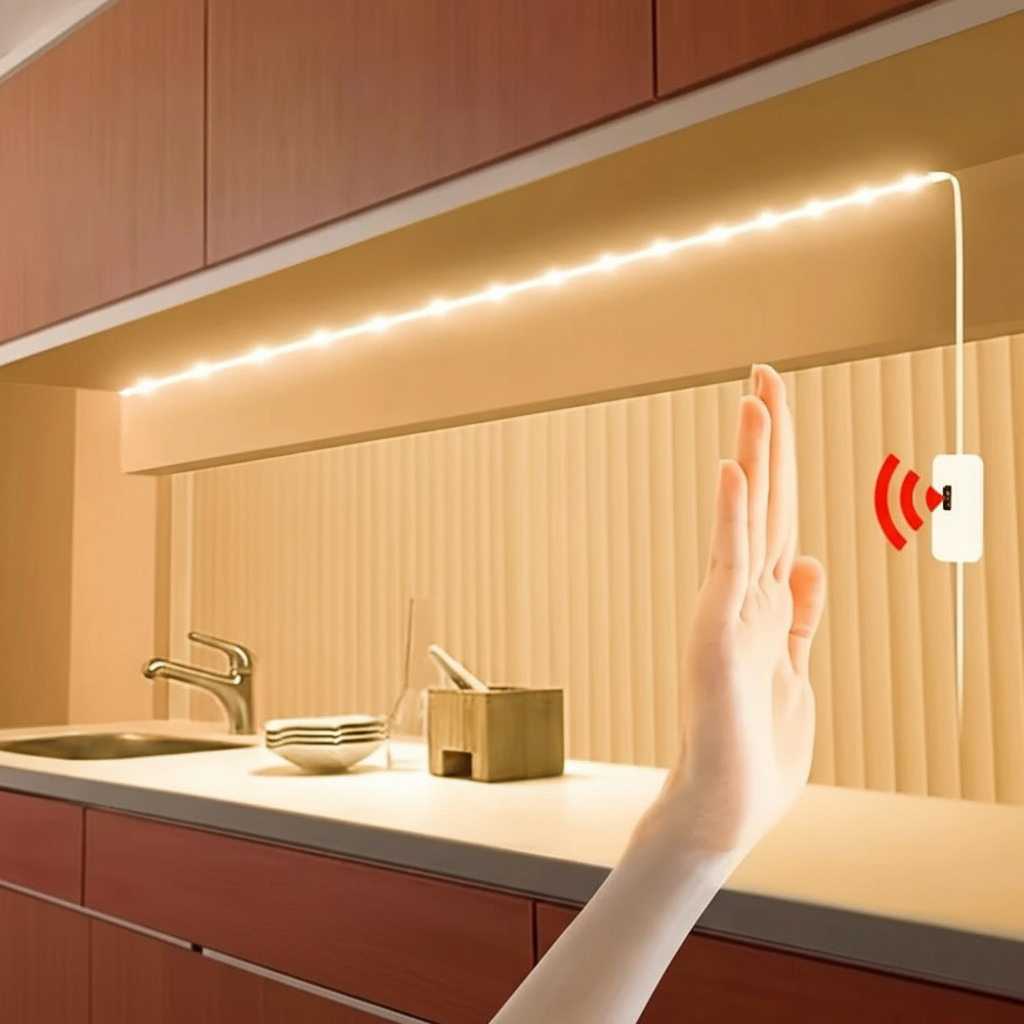 Tiras de LED alimentadas por USB com dimmer inteligente DC 5V, controle liga/desliga por sensor de varredura manual,