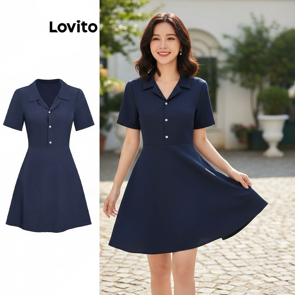 Lovito Vestido Casual Plissado Liso Feminino L99ED190 em Oferta na Shopee