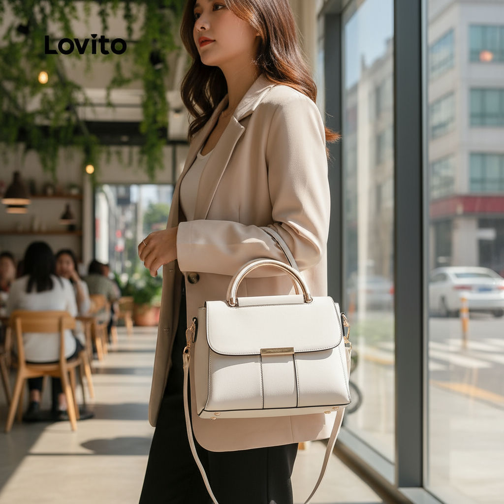 Lovito Bolsa prática lisa Casual pequena de ombro com múltiplos zíperes para mulheres LFA74056