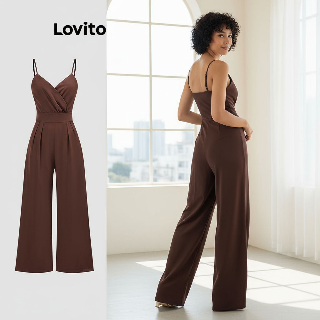 Lovito Macacão Feminino Liso Plissado Verão Refine L109MD682 em Oferta na Shopee