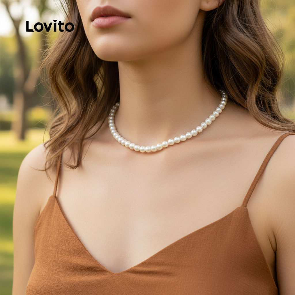 Lovito Colares Gargantilha Elegantes de Pérolas Sintéticas L17M155 (Branco) em Oferta na Shopee