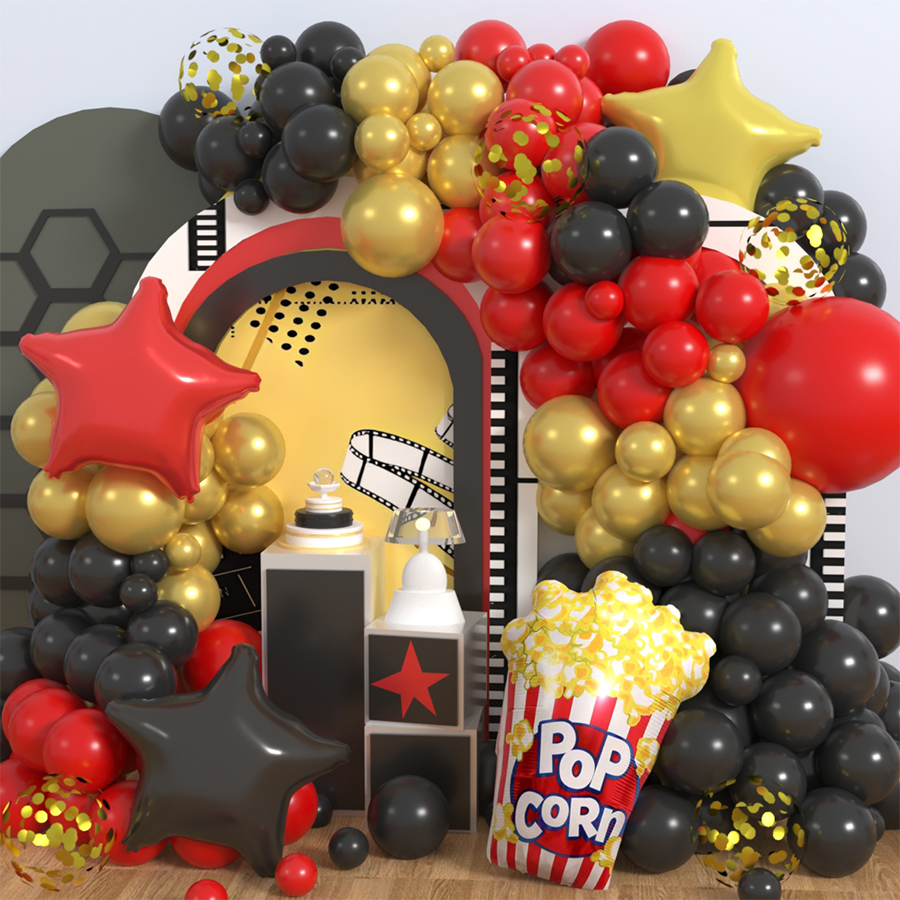 Guirlanda De Balão Noturno De Filme-Kit De Decoração De Festa Temática De Cinema De Pipoca De 102 Peças Starburst Foil ,