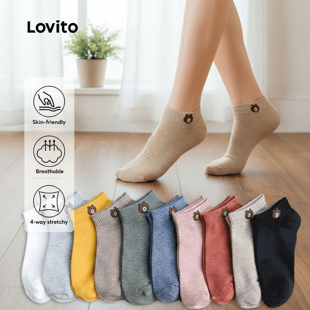 Lovito Meias Confortáveis e Respiráveis, Elásticas em Quatro Sentidos, Coloridas, LNE117178 em Oferta na Shopee