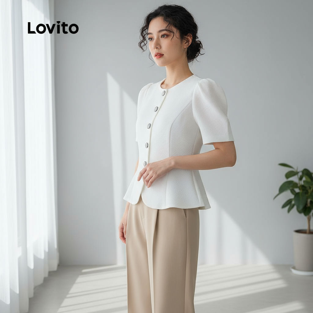 Lovito Camisa Feminina Refinada Com Botões Para Uso Diário Primavera/verão Branca L138ED319 em Oferta na Shopee