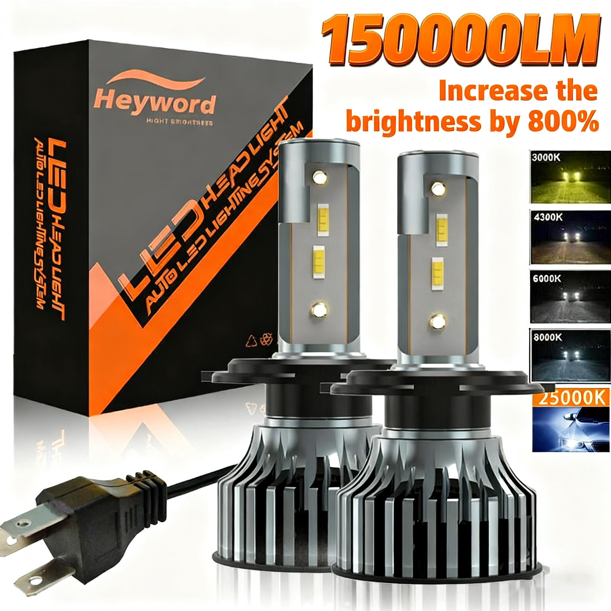 Farol LED para carro H7 H1 H3 H4 H11 9005 9012 Destaque concentrado 3.000k 4300k 6.000k 8.000k Quatro cores opcionais co
