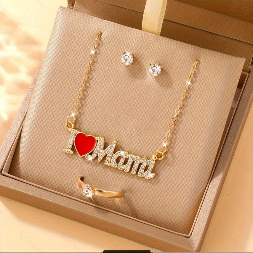 Conjunto De Colar Mama De Zircônia Completa De 3 Peças Para Mulheres , Presente De Joias De Luxo O Dia Das Mães