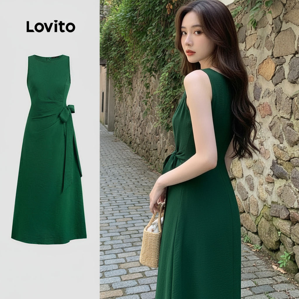 Lovito Refine Vestido Casual Assimétrico Verde Escuro Feminino para Primavera Verão L150AD735 em Oferta na Shopee