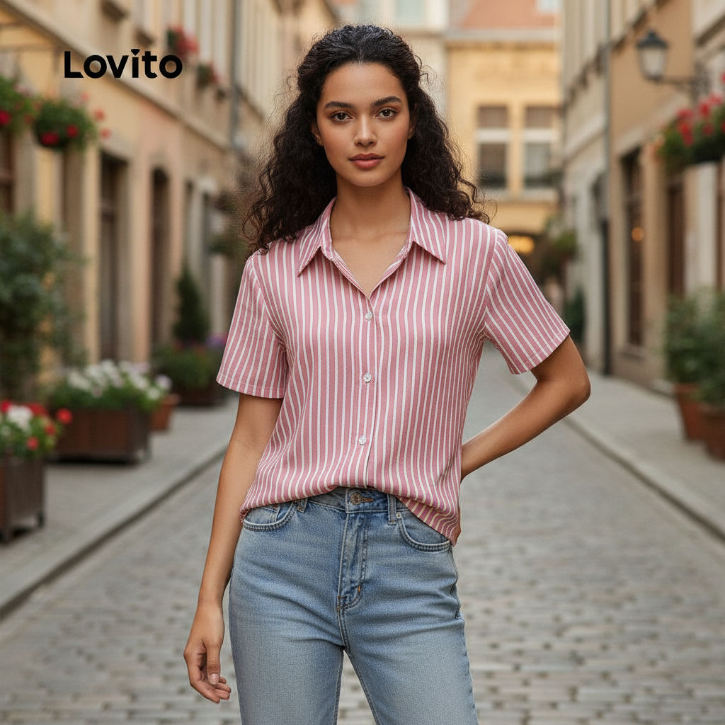 Lovito Blusa Feminina Casual com Botões Primavera Verão L158ED1546