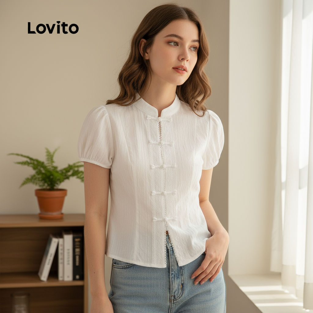 Lovito Blusa Feminina Elegante Com Botões Para Verão/Primavera L125AD369 em Oferta na Shopee