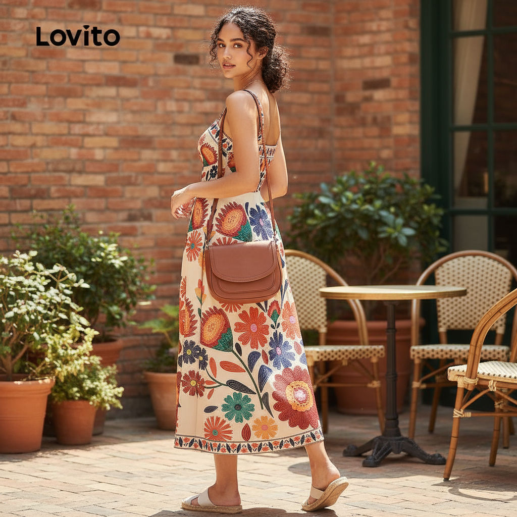 Lovito Vestido Boho com Zíper para Primavera Verão Feminino LBL29256 em Oferta na Shopee