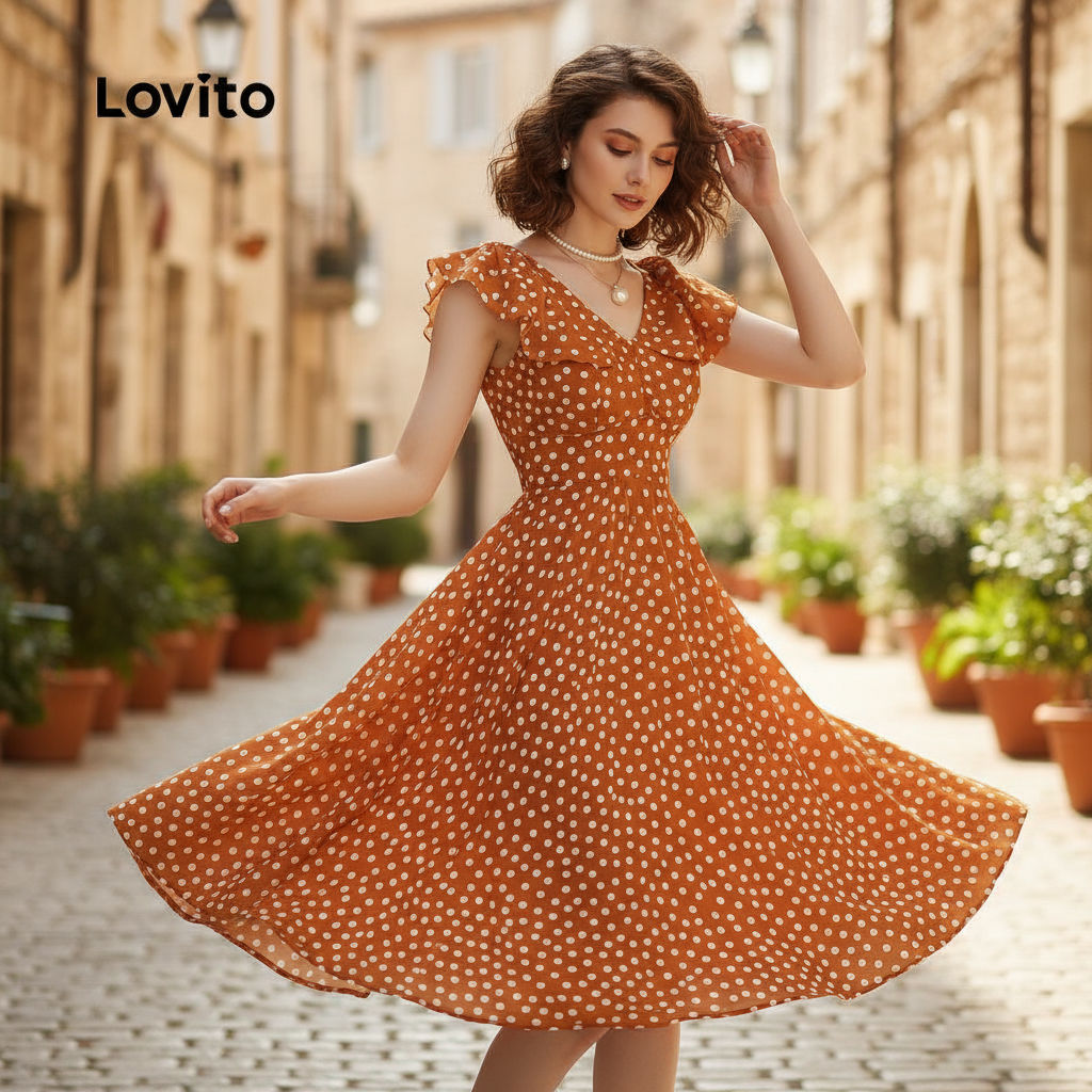 Lovito Vestido Sofisticado com Babados para Mulheres em Primavera e Verão L146ED042 em Oferta na Shopee