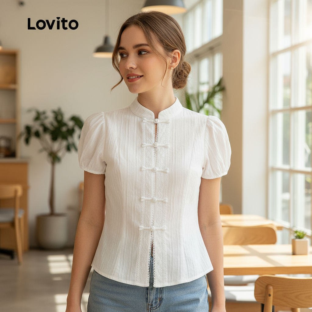 Lovito Blusa Feminina Elegante Com Botões Para Verão/Primavera L125AD369