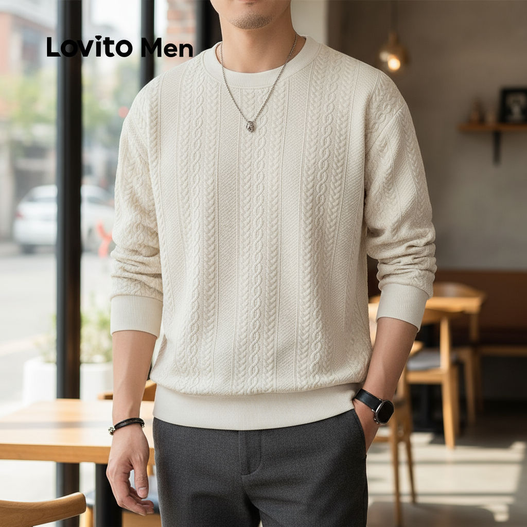 Lovito Suéter Casual com Dobras Outono/Inverno Cor Damasco para Homens LNE122032 em Oferta na Shopee