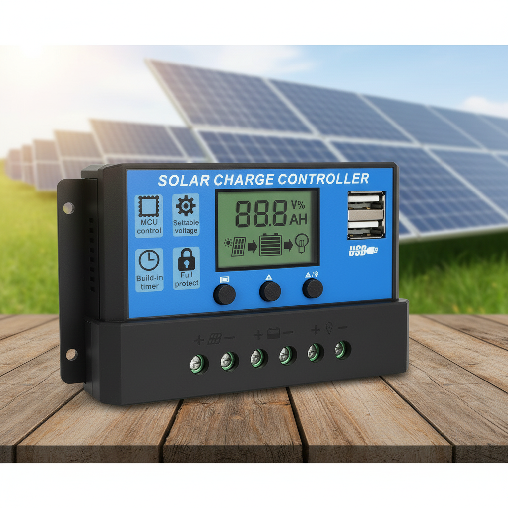 Carregador de Painel Solar 20A 30A 60A 12V 24V com Display LCD e Controle Ajustável
