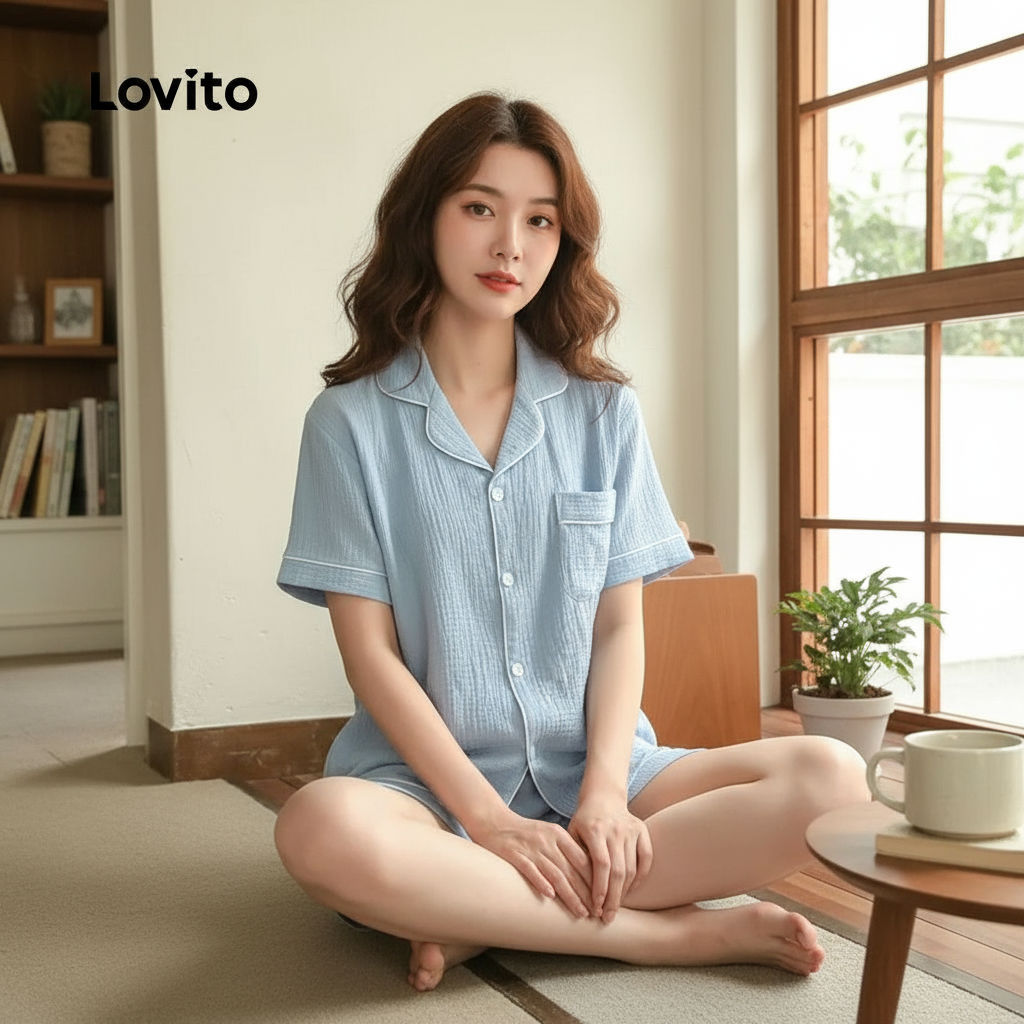 Lovito Pijamas Elegantes Kit com 2 Estampas Combinadas Pijama Rosa Primavera Verão LNE117147 em Oferta na Shopee