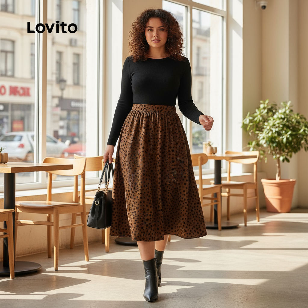 Saia Feminina Plus Size Curva com Babado e Estampa de Leopardo LBL22335 em Oferta na Shopee