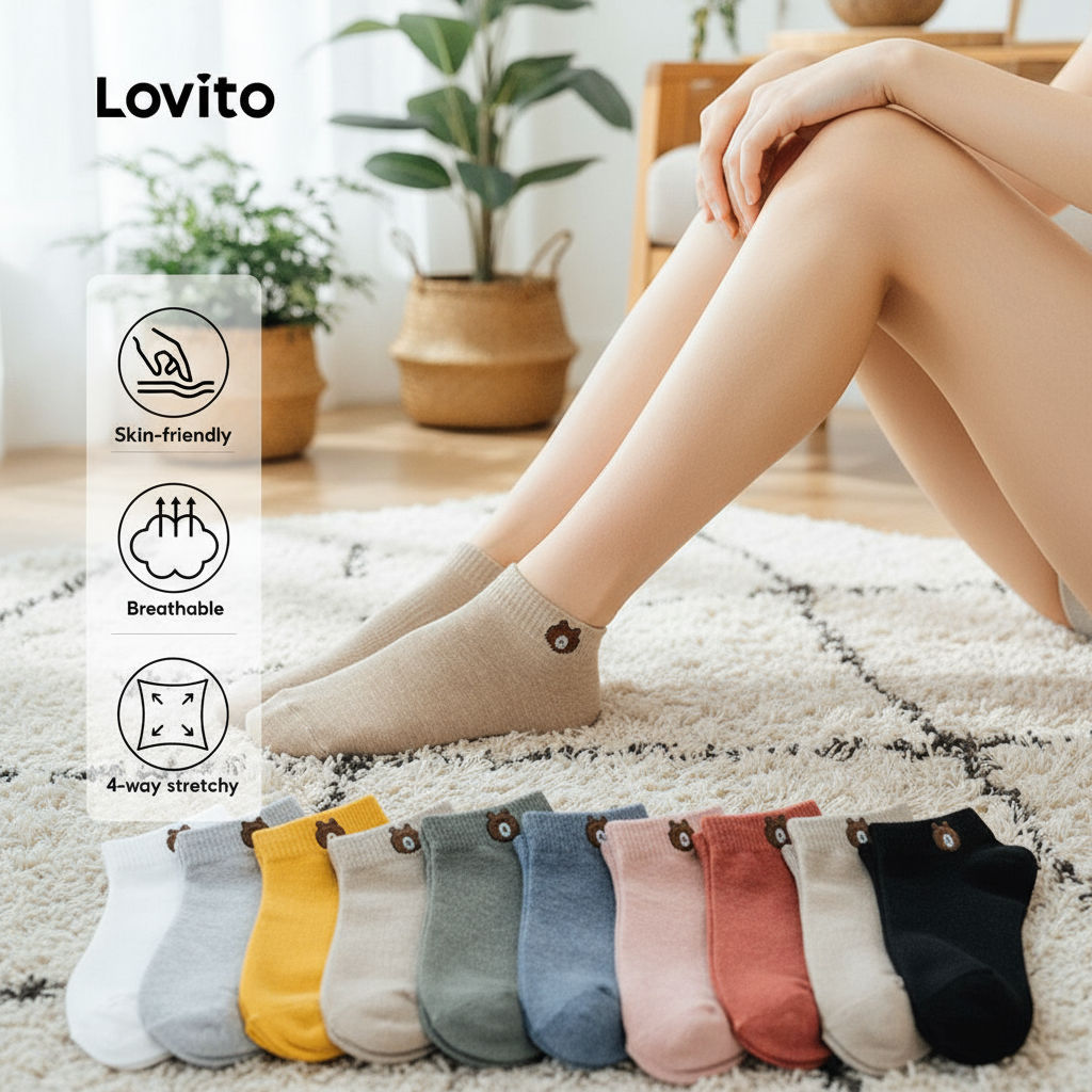 Lovito Meias Confortáveis e Respiráveis, Elásticas em Quatro Sentidos, Coloridas, LNE117178 em Oferta na Shopee